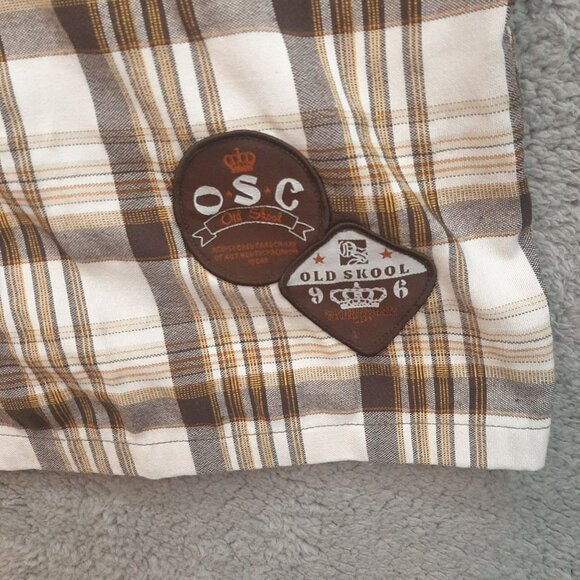 Old Skool Men's 90's Y2K hip hop Urbanwear Baggie Brown tan plaid Shorts Size 50 - Picture 2 of 10